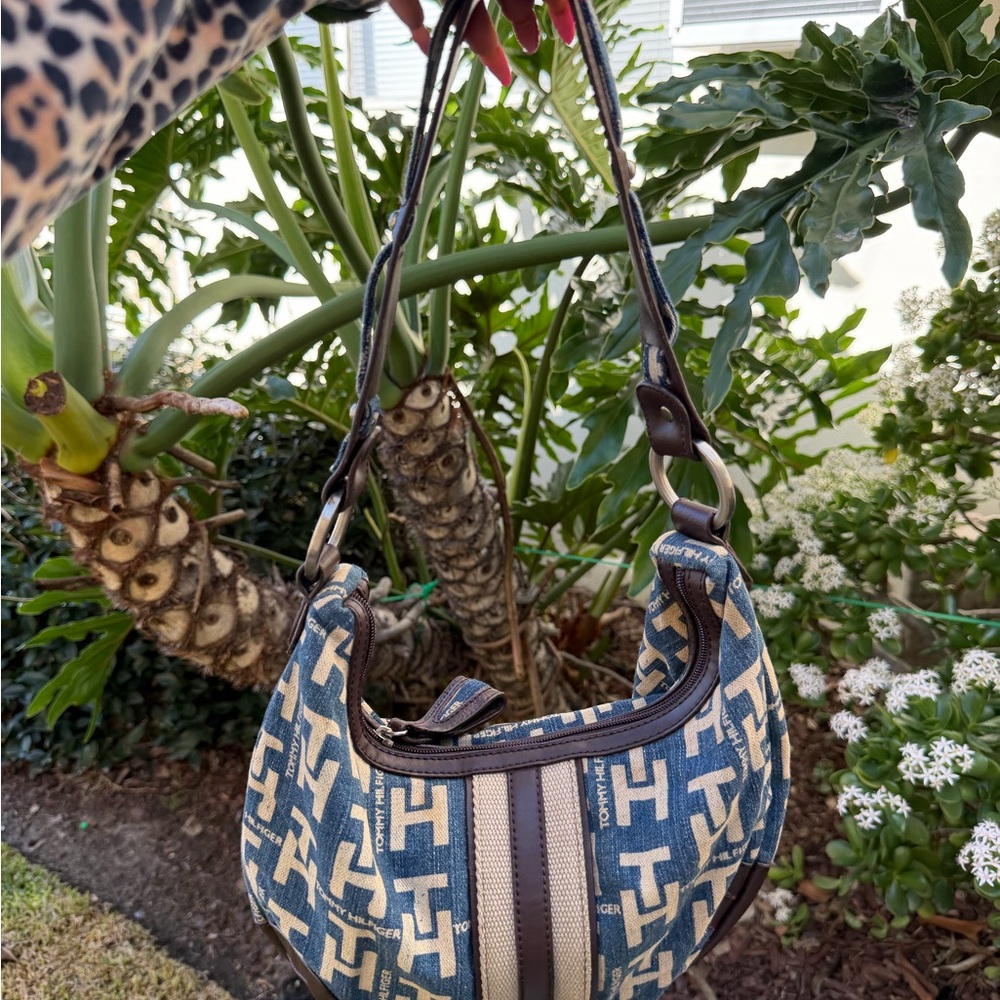 Tommy Hilfiger Blue and Tan Shoulder Bag